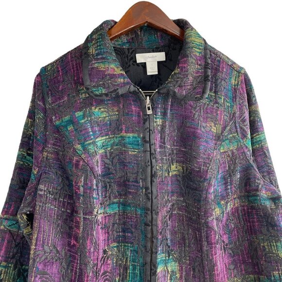 CJ Banks Purple Brocade Embroidered REVERSIBLE Full Zip Jacket Womens Size 14W - Picture 2 of 8